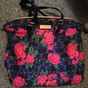 betsey johnson floral skull tote